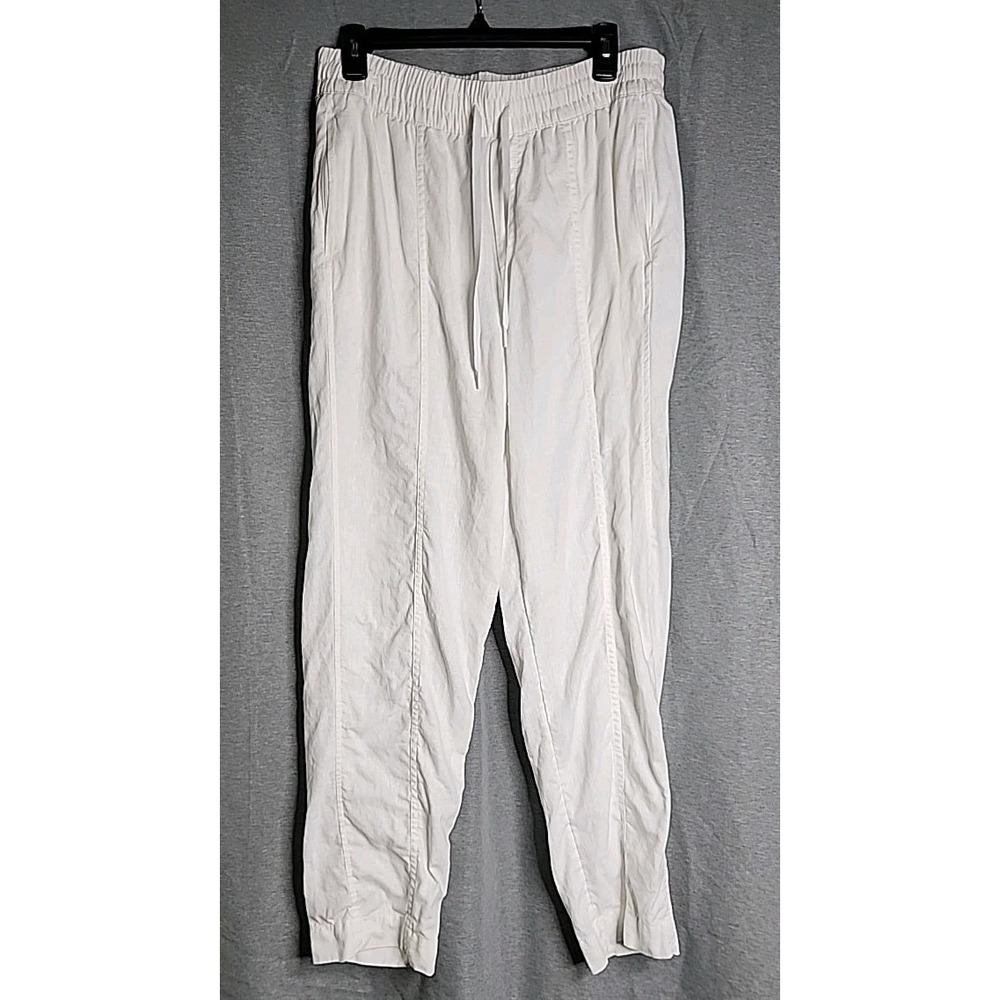 ATHLETA Retreat Pants Womens Size M/T White 100% Linen High Rise Ankle Pockets